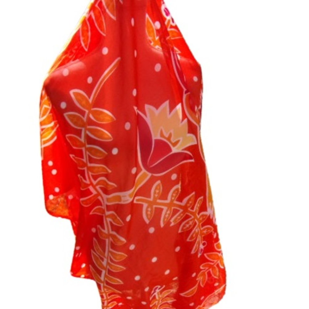 Orange Floral Silk Like Scarf/Wrap Stunning Design to Accent Your Wardrobe!